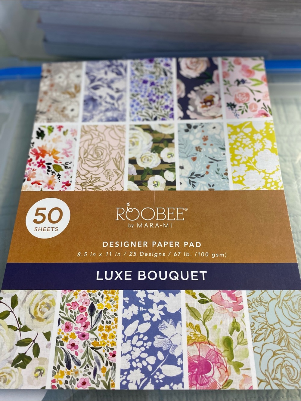 NWT Roobee Luxe Bouquet Designer Paper Pad - Floral Assortment (50 Sheets)